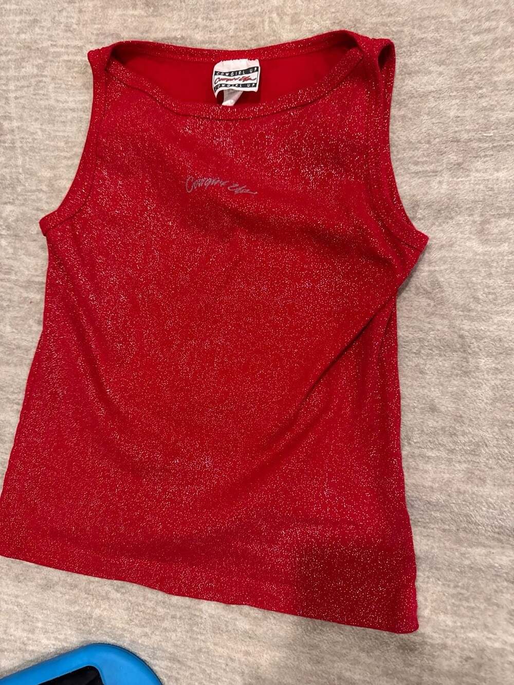 Cowgirl Up Red Glitter Sleeveless Tank Top